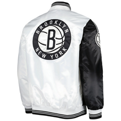 Official Brooklyn Nets satin jacket NBA apparel back view, JacketnJoint