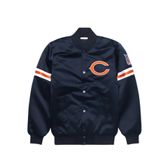 Chicago Bears navy satin jacket official NFL fanwear, JacketnJoint
