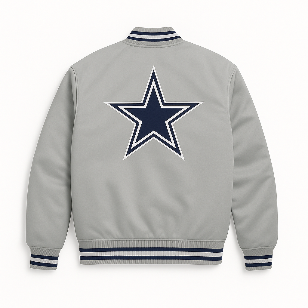 Cowboys silver throwback varsity bomber jacket, JacketnJoint