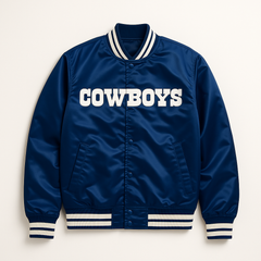 Dallas Cowboys blue heritage NFL jacket front view, JacketnJoint