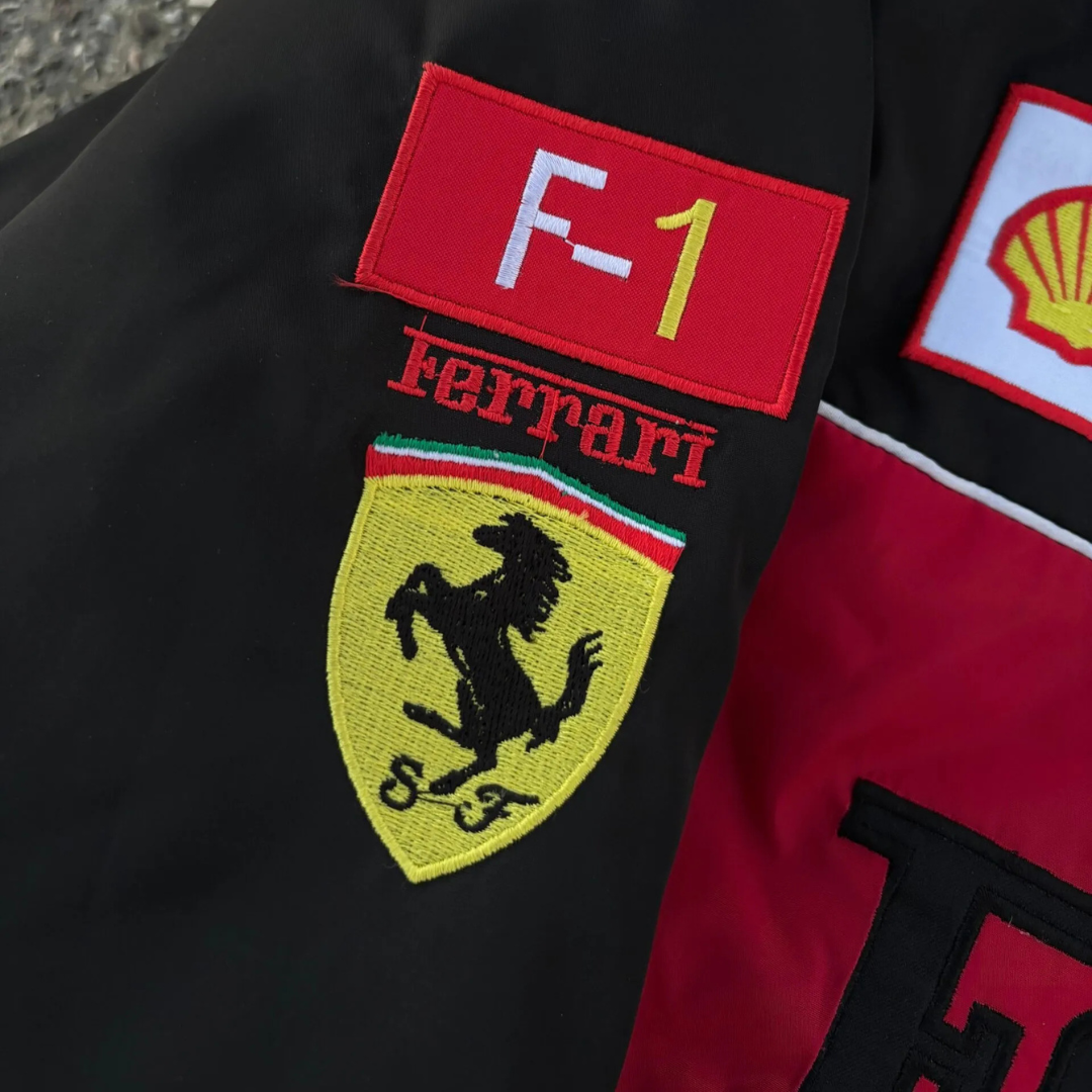 Stylish Ferrari F1 jacket in black for race day and streetwear, JacketnJoint