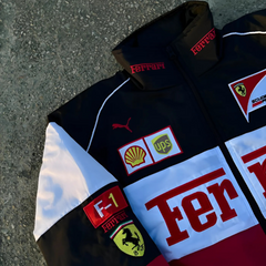 Official  Ferrari Formula 1 red and white satin jacket, JacketnJoint