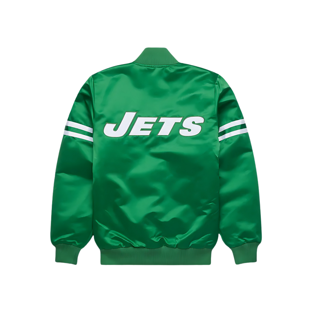 New York Jets Green Satin Bomber Jacket back view, JacketnJoint