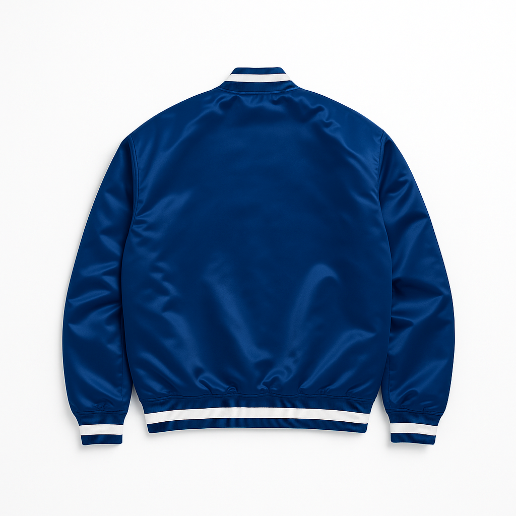 Official Cowboys satin blue football fanwear backview, JacketnJoint