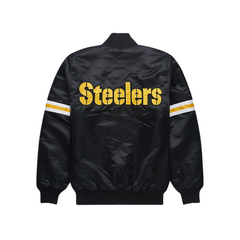 Official Steelers satin bomber jacket for football fans, JacketnJoint
