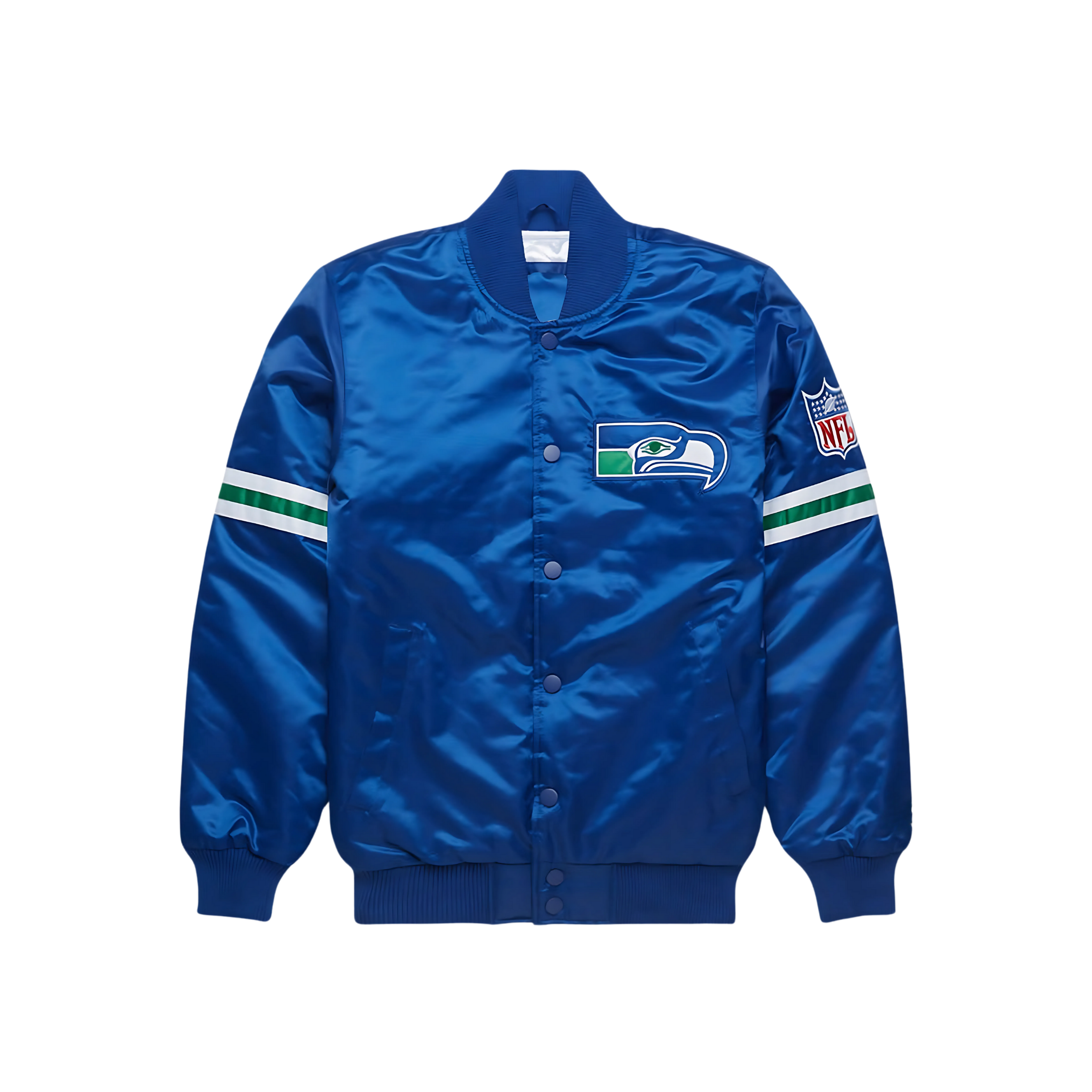 Seattle Seahawks navy NFL bomber jacket front view, JacketnJoint