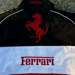 Red and White Racing Satin  fanwear embroidered logo, JacketnJoint