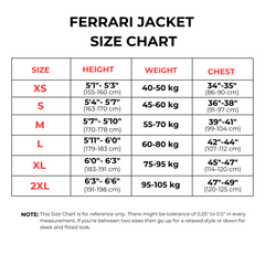 ferrari jacket size chart